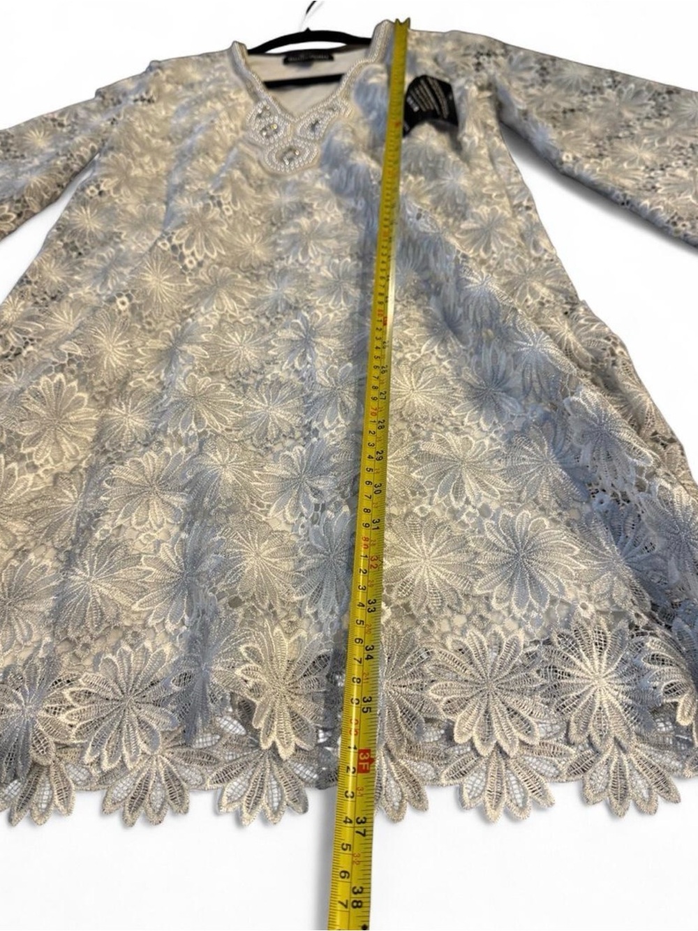 Boston Proper White Metallic Floral Lace Beaded Shift Dress NWT Gorgeous Classic - Picture 8 of 10